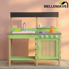 Bellemave® Wooden Kids Kitchen Playset, Indoor/Outdoor Kitchenette with Water Play & Cooking Toys for Toddlers 3 - 8 - Bellemave