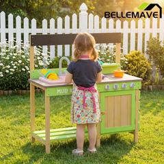 Bellemave® Wooden Kids Kitchen Playset, Indoor/Outdoor Kitchenette with Water Play & Cooking Toys for Toddlers 3 - 8 - Bellemave
