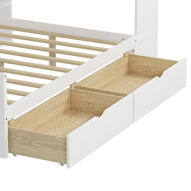 Bellemave® Wooden L - Shape Daybed with Seven Storage Cabinets and Two Storage Drawers, Study Desk and Built - in Bookshelf - Bellemave