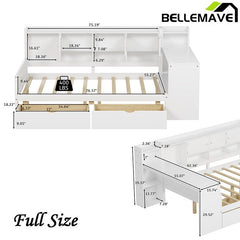 Bellemave® Wooden L - Shape Daybed with Seven Storage Cabinets and Two Storage Drawers, Study Desk and Built - in Bookshelf - Bellemave