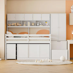 Bellemave® Wooden Loft Bed Big Storage with Under - bed Desk, Drawers and Shelves - Bellemave