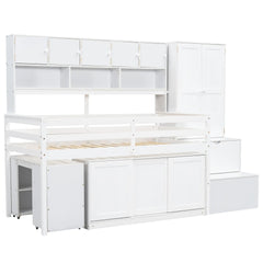 Bellemave® Wooden Loft Bed Big Storage with Under - bed Desk, Drawers and Shelves - Bellemave