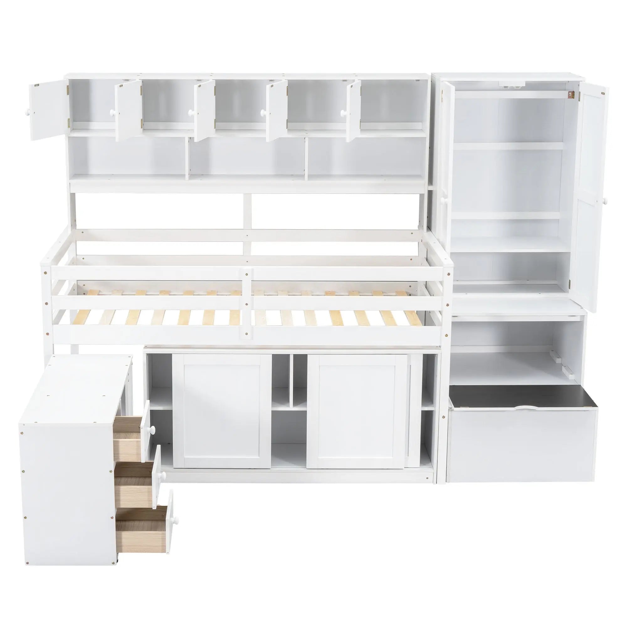 Bellemave® Wooden Loft Bed Big Storage with Under - bed Desk, Drawers and Shelves - Bellemave