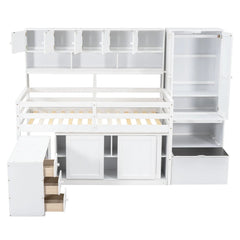 Bellemave® Wooden Loft Bed Big Storage with Under - bed Desk, Drawers and Shelves - Bellemave