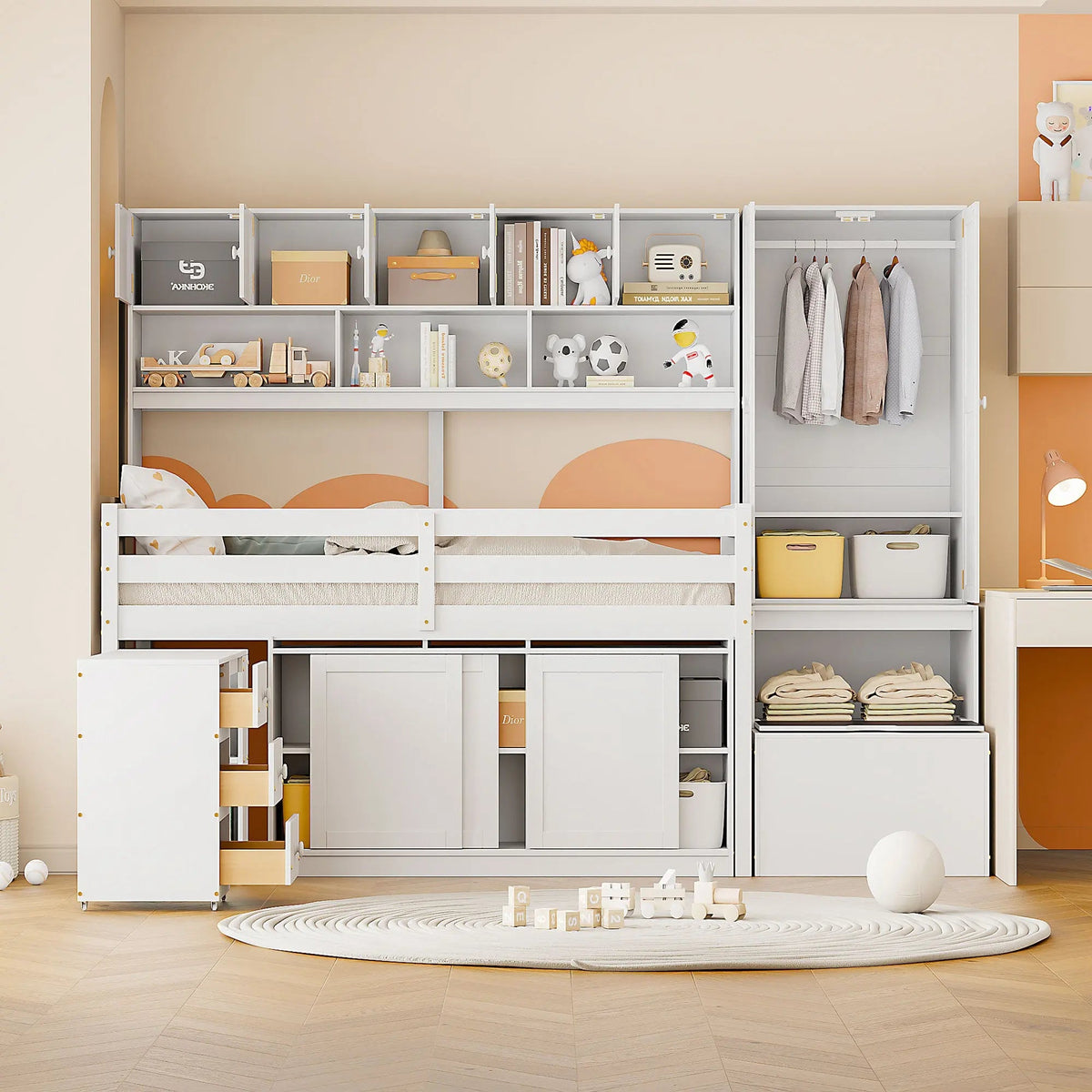 Bellemave® Wooden Loft Bed Big Storage with Under - bed Desk, Drawers and Shelves - Bellemave