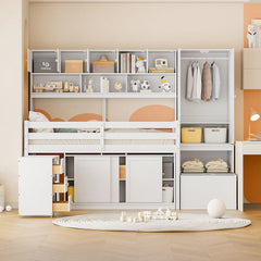 Bellemave® Wooden Loft Bed Big Storage with Under - bed Desk, Drawers and Shelves - Bellemave