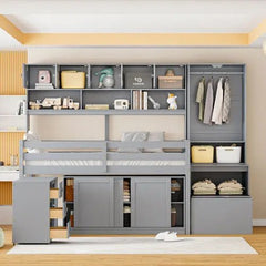 Bellemave® Wooden Loft Bed Big Storage with Under - bed Desk, Drawers and Shelves - Bellemave