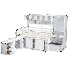 Bellemave® Wooden Loft Bed Big Storage with Under - bed Desk, Drawers and Shelves - Bellemave