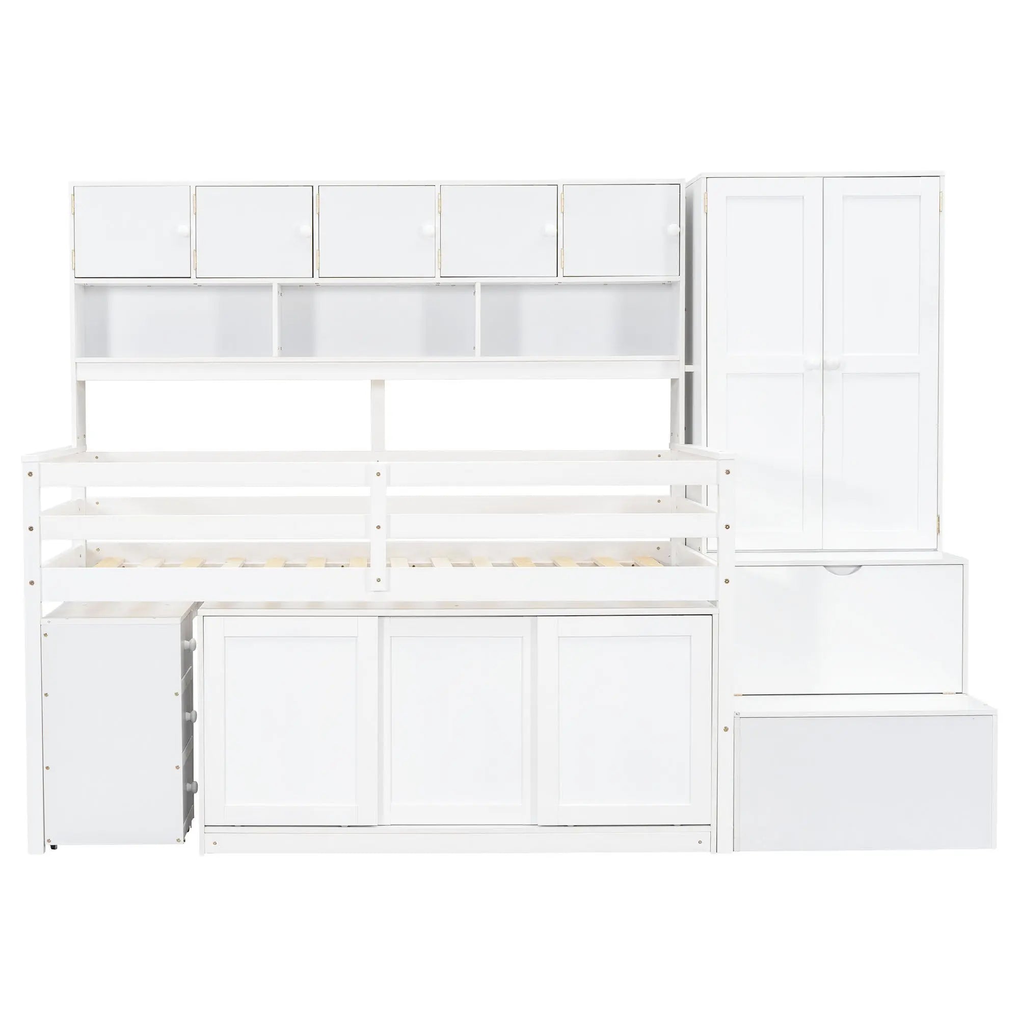 Bellemave® Wooden Loft Bed Big Storage with Under - bed Desk, Drawers and Shelves - Bellemave