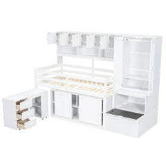 Bellemave® Wooden Loft Bed Big Storage with Under - bed Desk, Drawers and Shelves - Bellemave