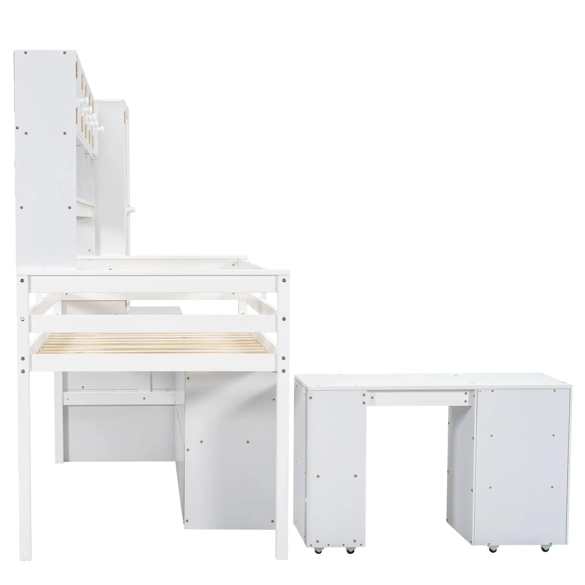 Bellemave® Wooden Loft Bed Big Storage with Under - bed Desk, Drawers and Shelves - Bellemave