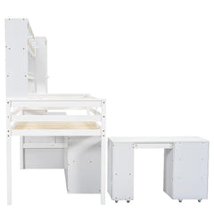Bellemave® Wooden Loft Bed Big Storage with Under - bed Desk, Drawers and Shelves - Bellemave