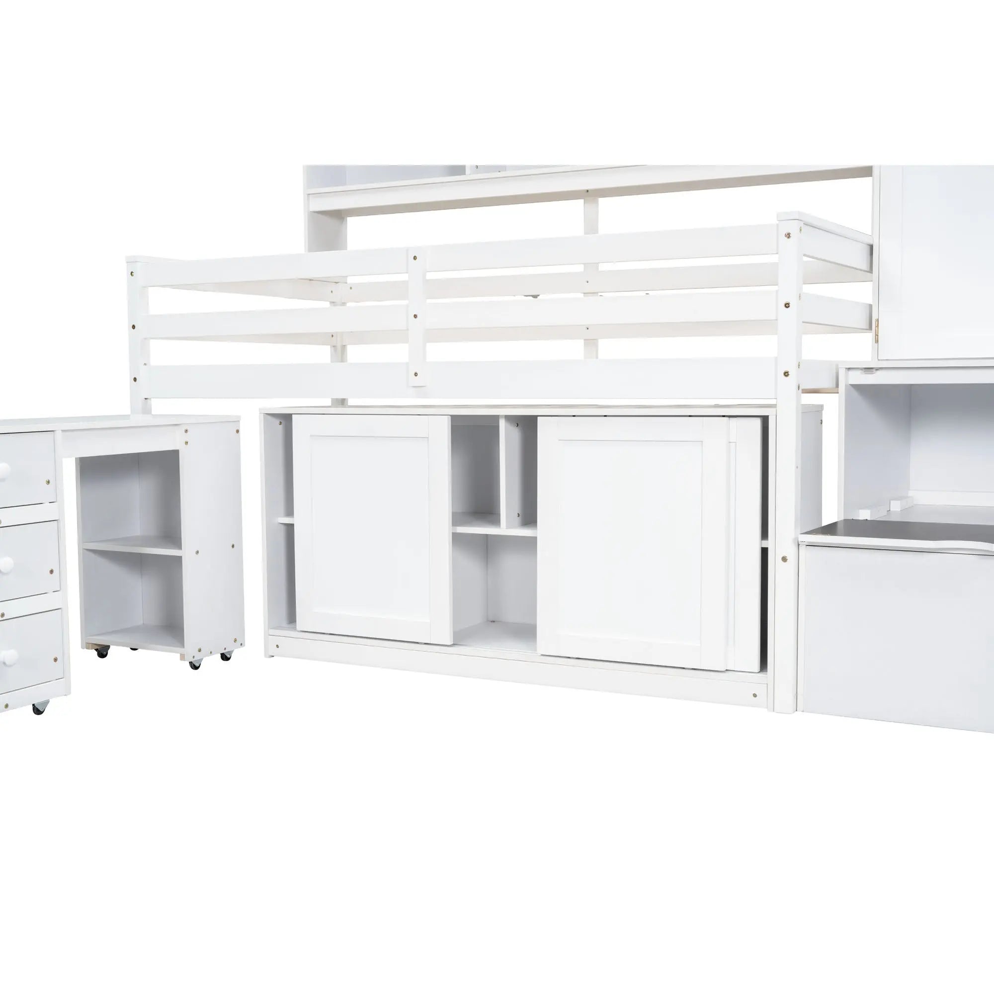 Bellemave® Wooden Loft Bed Big Storage with Under - bed Desk, Drawers and Shelves - Bellemave