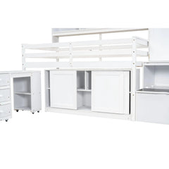 Bellemave® Wooden Loft Bed Big Storage with Under - bed Desk, Drawers and Shelves - Bellemave