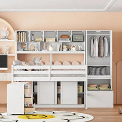 Bellemave® Wooden Loft Bed Big Storage with Under - bed Desk, Drawers and Shelves - Bellemave
