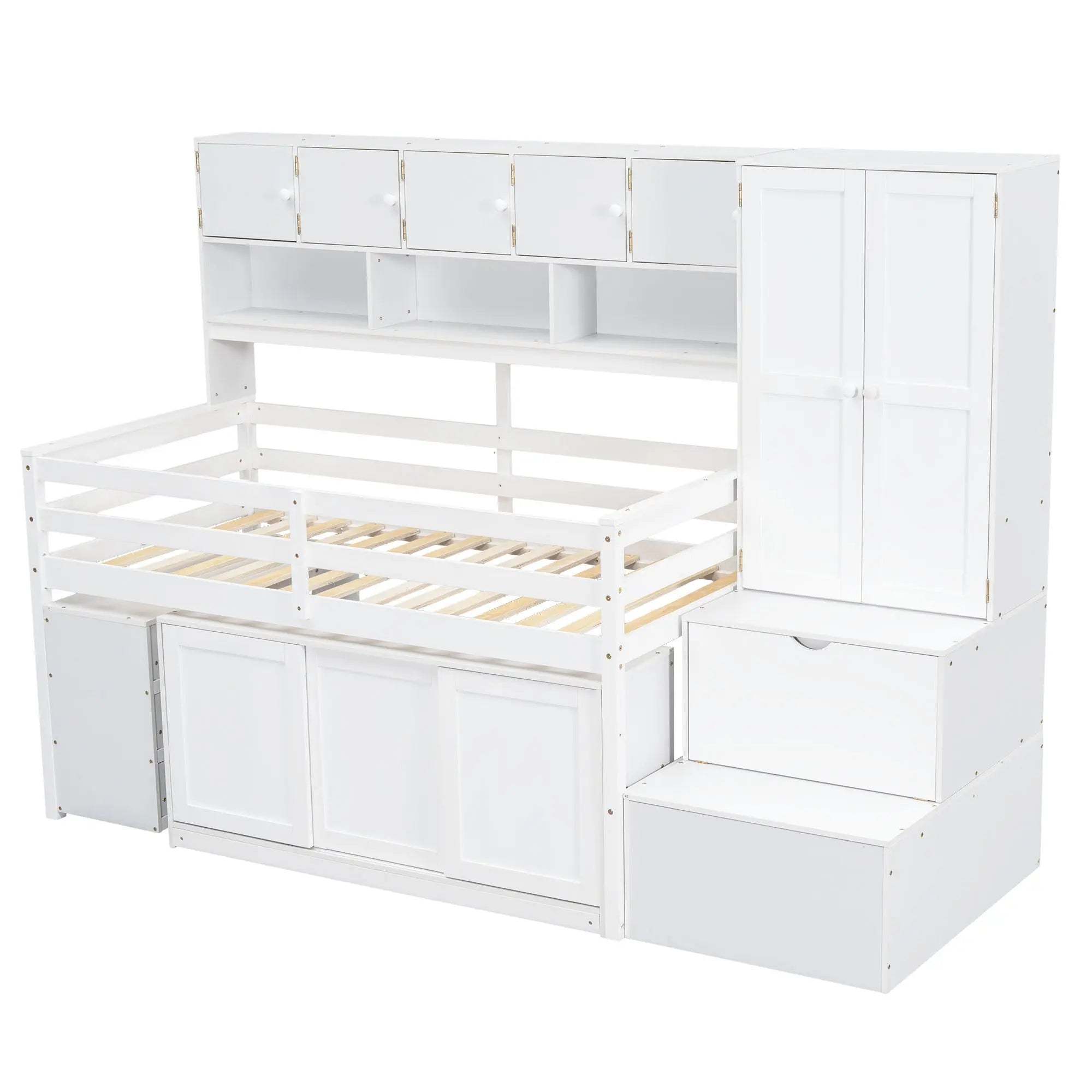 Bellemave® Wooden Loft Bed Big Storage with Under - bed Desk, Drawers and Shelves - Bellemave