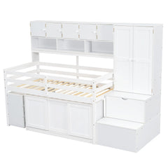 Bellemave® Wooden Loft Bed Big Storage with Under - bed Desk, Drawers and Shelves - Bellemave