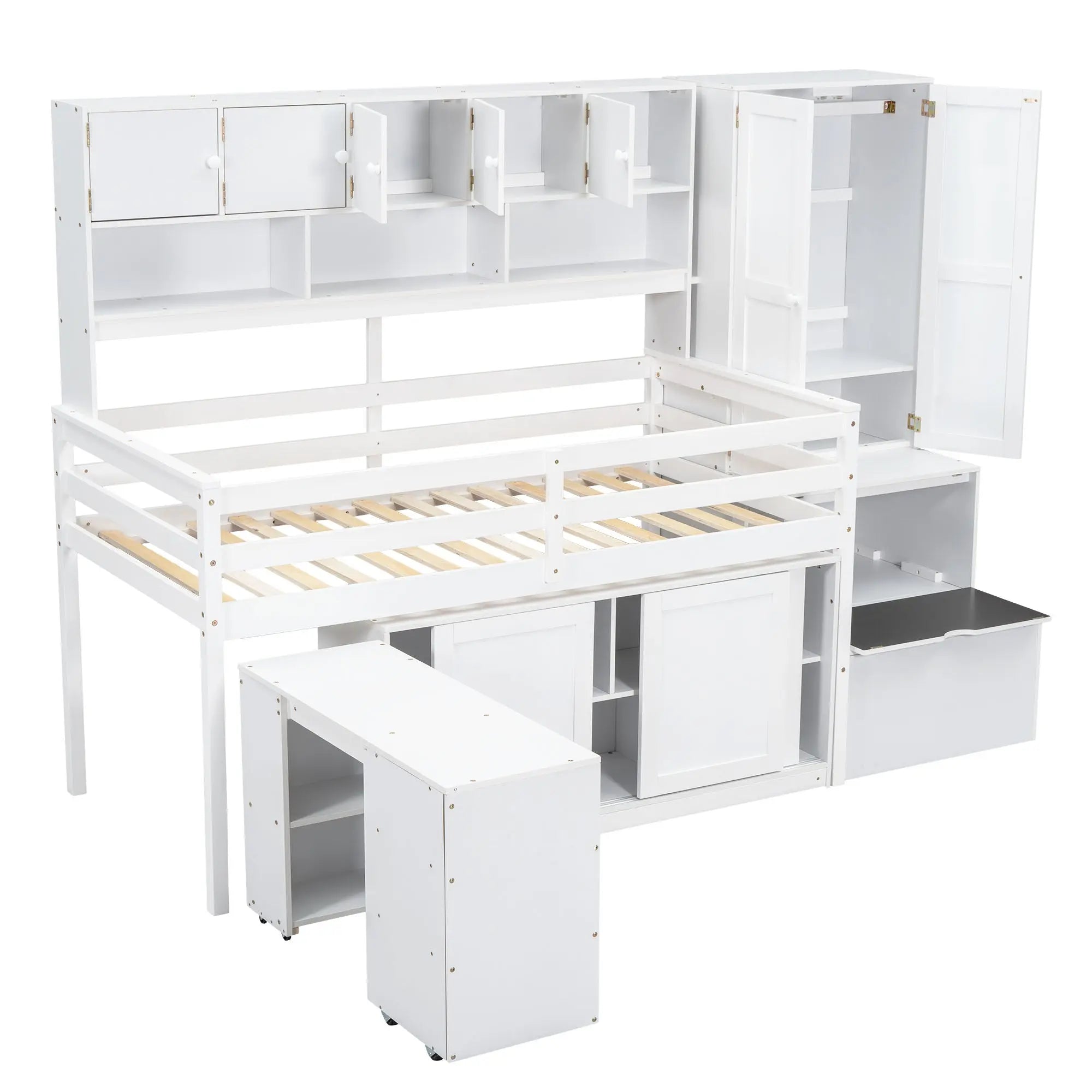 Bellemave® Wooden Loft Bed Big Storage with Under - bed Desk, Drawers and Shelves - Bellemave