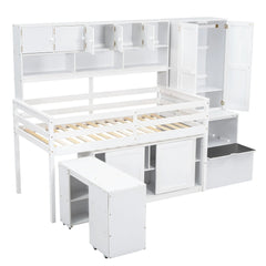 Bellemave® Wooden Loft Bed Big Storage with Under - bed Desk, Drawers and Shelves - Bellemave