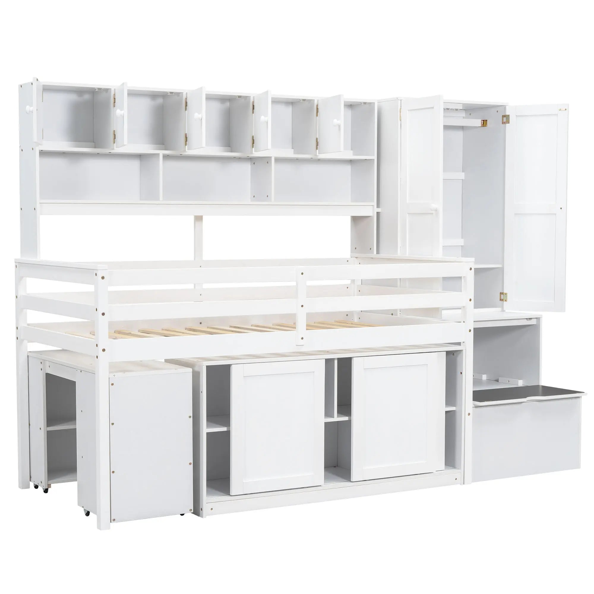 Bellemave® Wooden Loft Bed Big Storage with Under - bed Desk, Drawers and Shelves - Bellemave