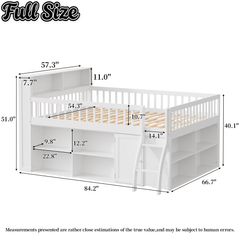 Bellemave® Wooden Low Loft Bed with Storage Shelves, Cabinet, LED Headboard & Ladder - Bellemave