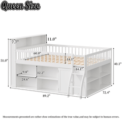 Bellemave® Wooden Low Loft Bed with Storage Shelves, Cabinet, LED Headboard & Ladder - Bellemave
