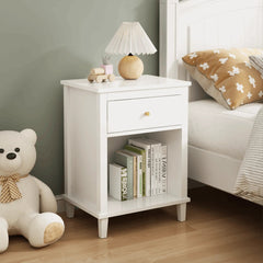 Bellemave® Wooden Nightstand with One Drawer One Shelf - Bellemave