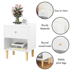 Bellemave® Wooden Nightstand with One Drawer One Shelf - Bellemave