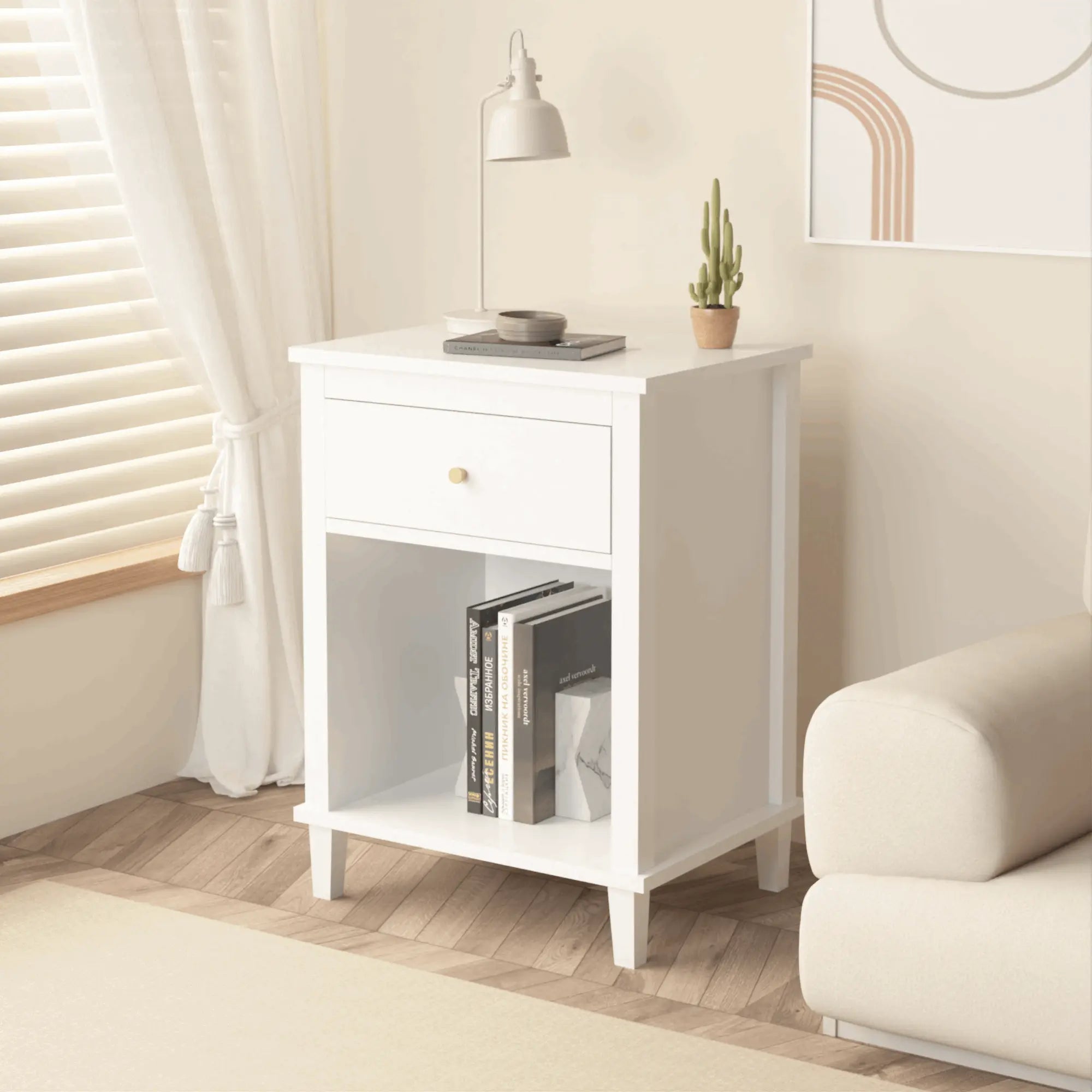 Bellemave® Wooden Nightstand with One Drawer One Shelf - Bellemave