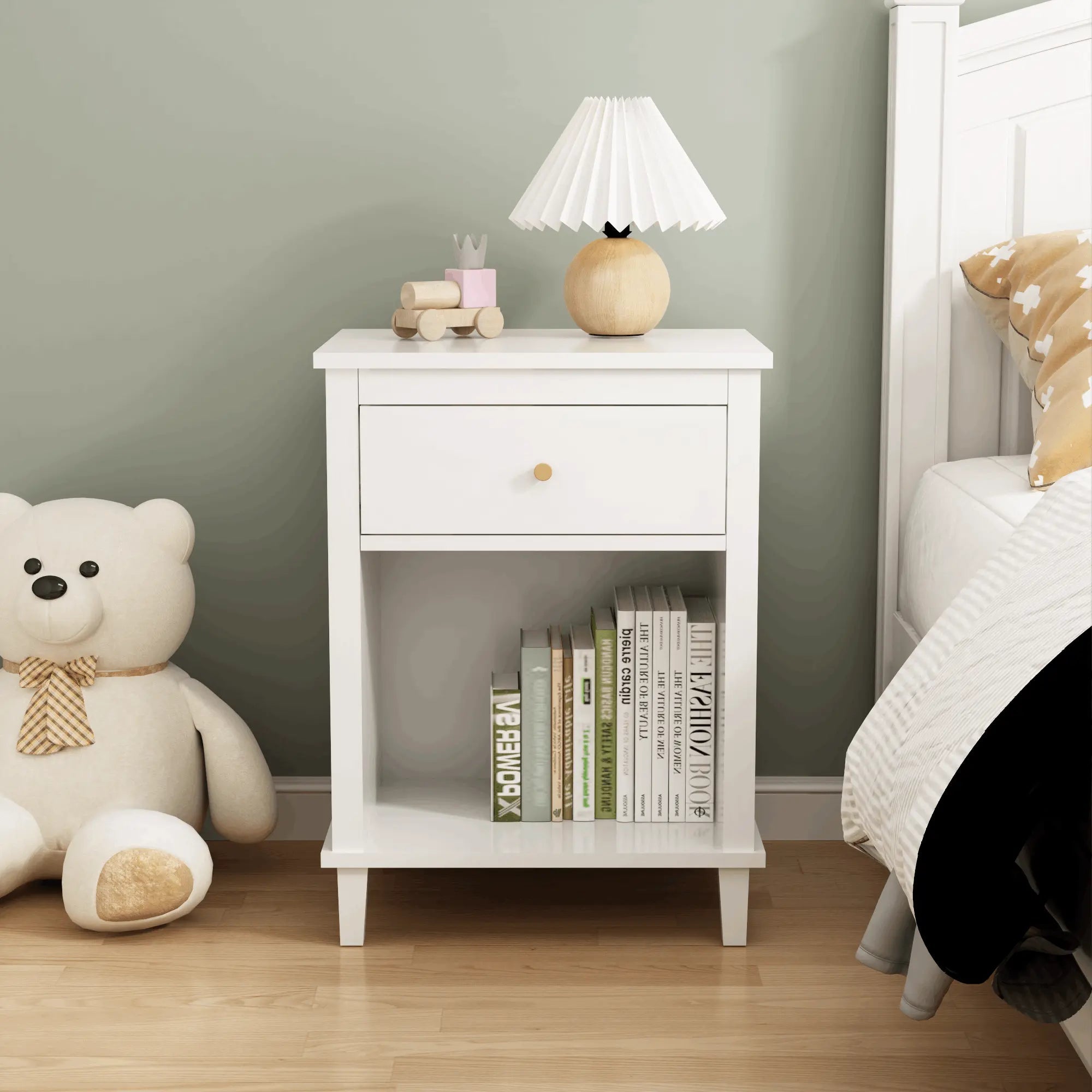 Bellemave® Wooden Nightstand with One Drawer One Shelf - Bellemave