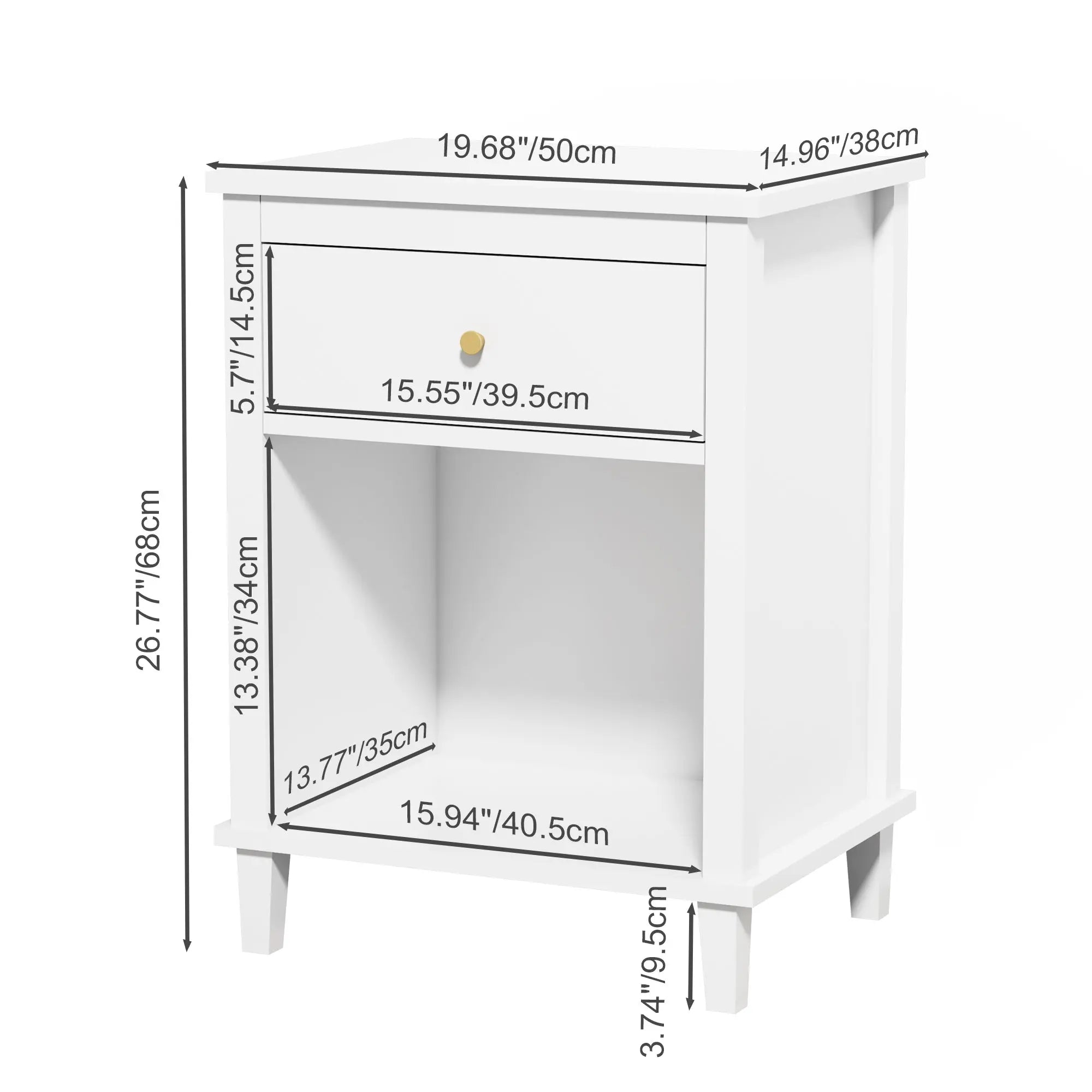 Bellemave® Wooden Nightstand with One Drawer One Shelf - Bellemave