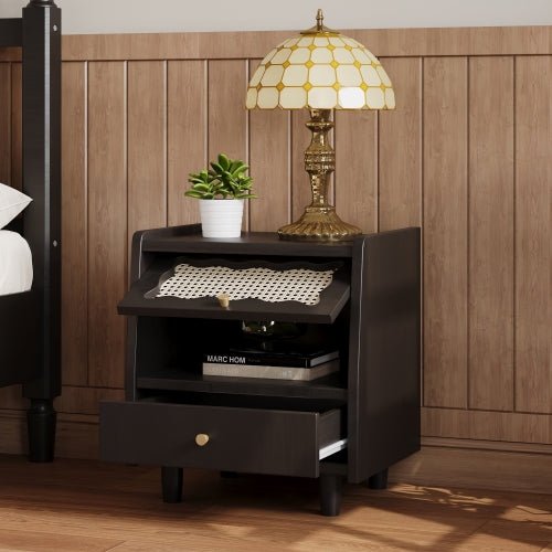 Bellemave® Wooden Nightstand with Rattan - Woven Storage Cabinet and 1 Drawer - Bellemave
