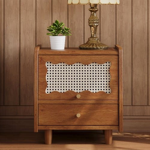 Bellemave® Wooden Nightstand with Rattan - Woven Storage Cabinet and 1 Drawer - Bellemave