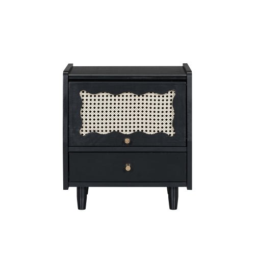 Bellemave® Wooden Nightstand with Rattan - Woven Storage Cabinet and 1 Drawer - Bellemave