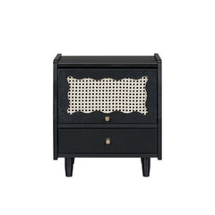 Bellemave® Wooden Nightstand with Rattan - Woven Storage Cabinet and 1 Drawer - Bellemave