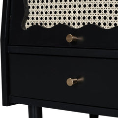 Bellemave® Wooden Nightstand with Rattan - Woven Storage Cabinet and 1 Drawer - Bellemave