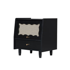 Bellemave® Wooden Nightstand with Rattan - Woven Storage Cabinet and 1 Drawer - Bellemave