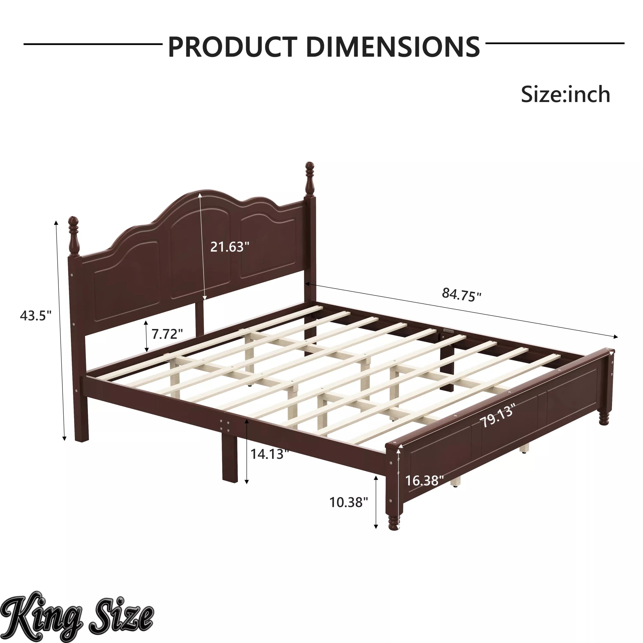 Bellemave® Wooden Platform Bed Frame with Retro Wave Headboard, No Box Spring Needed, Sturdy Slat Support - Bellemave