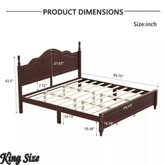 Bellemave® Wooden Platform Bed Frame with Retro Wave Headboard, No Box Spring Needed, Sturdy Slat Support - Bellemave