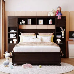 Bellemave® Wooden Platform Bed with All - in - One Cabinet and Shelf - Bellemave