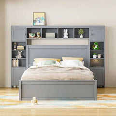 Bellemave® Wooden Platform Bed with All - in - One Cabinet and Shelf - Bellemave
