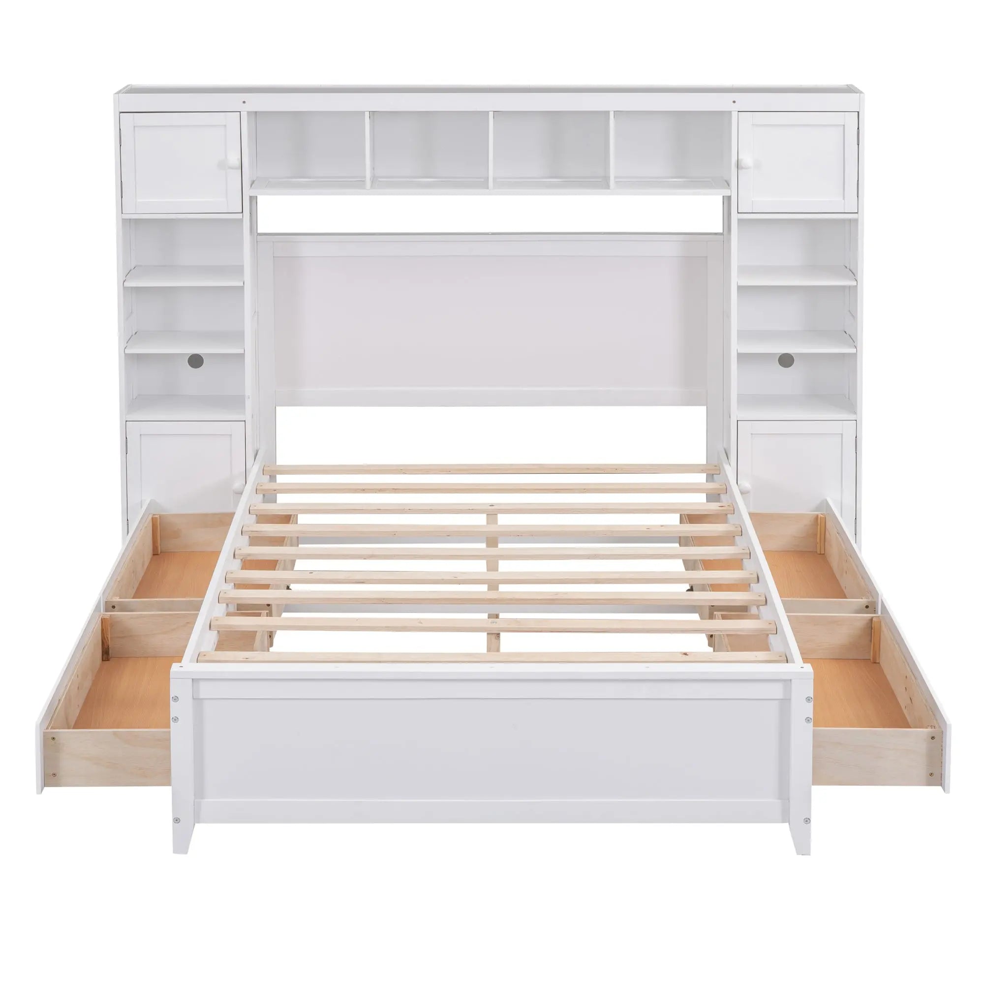 Bellemave® Wooden Platform Bed with All - in - One Cabinet and Shelf - Bellemave