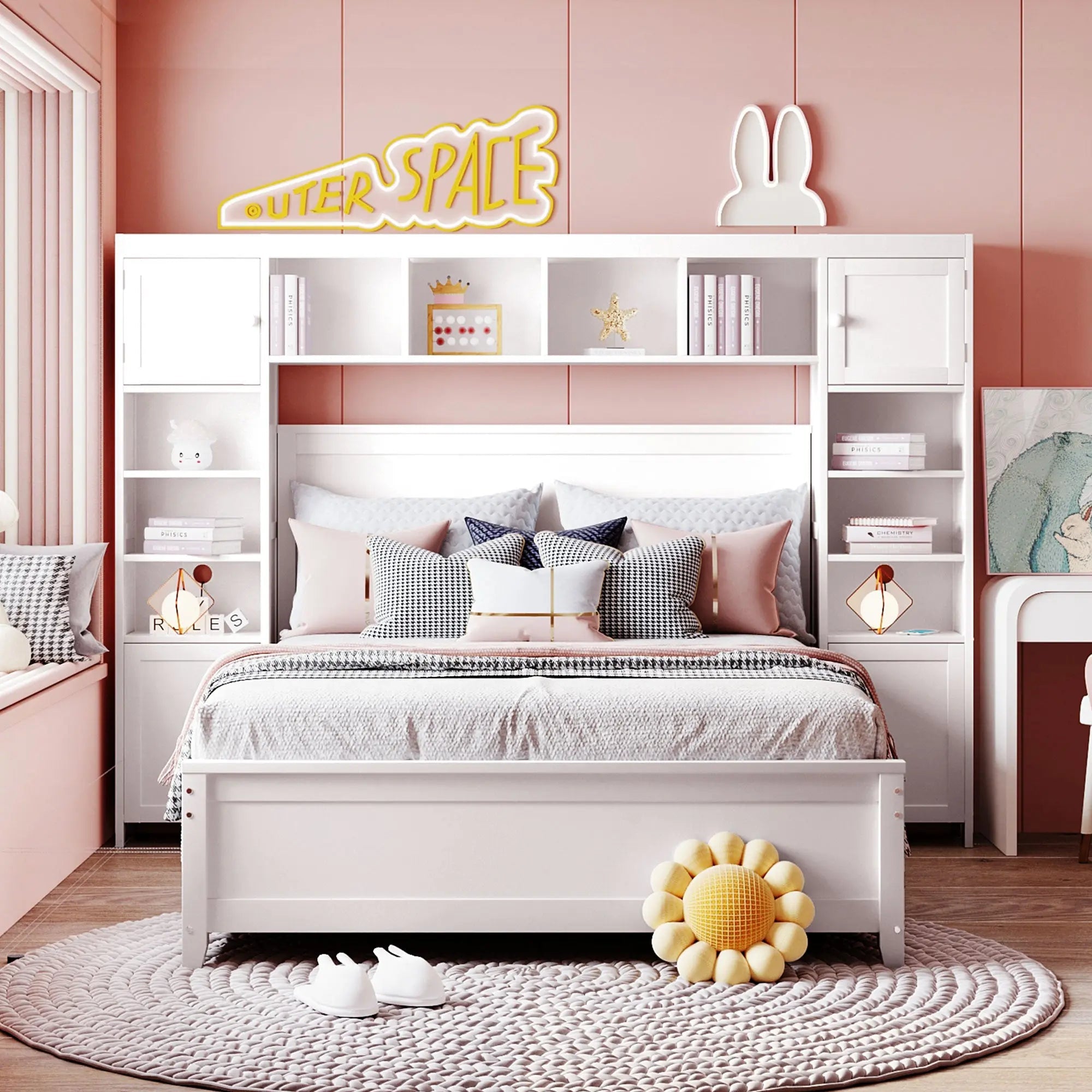 Bellemave® Wooden Platform Bed with All - in - One Cabinet and Shelf - Bellemave