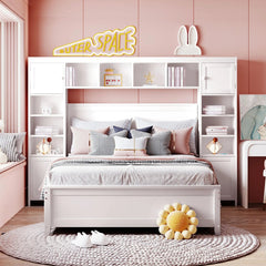 Bellemave® Wooden Platform Bed with All - in - One Cabinet and Shelf - Bellemave