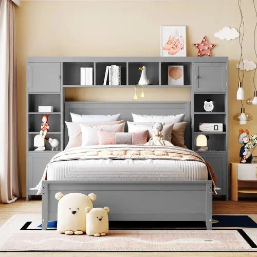 Bellemave® Wooden Platform Bed with All - in - One Cabinet and Shelf - Bellemave