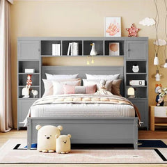 Bellemave® Wooden Platform Bed with All - in - One Cabinet and Shelf - Bellemave