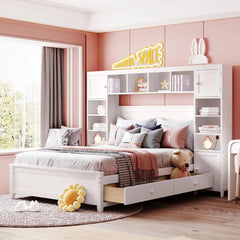Bellemave® Wooden Platform Bed with All - in - One Cabinet and Shelf - Bellemave