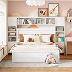 Bellemave® Wooden Platform Bed with All - in - One Cabinet and Shelf - Bellemave