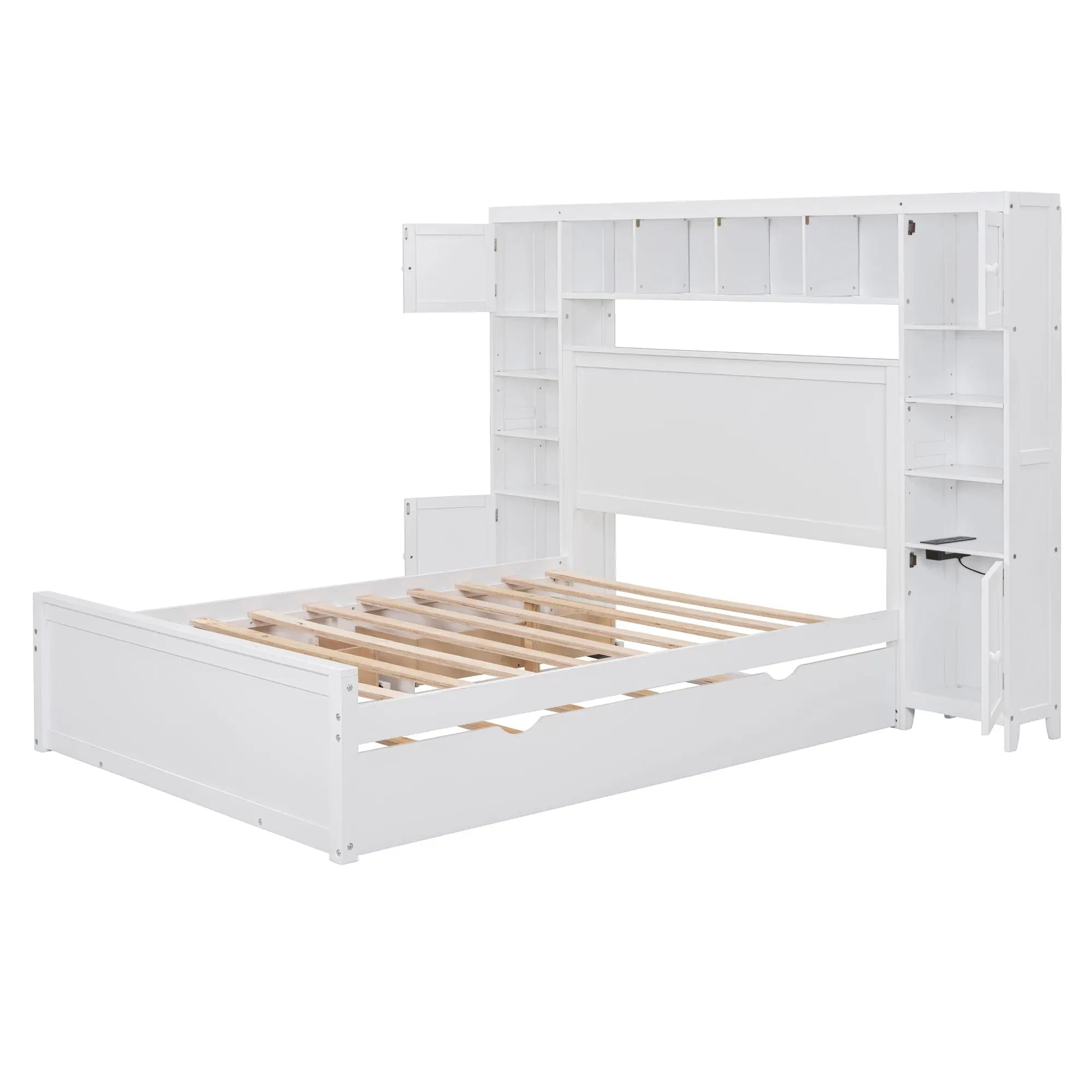 Bellemave® Wooden Platform Bed with All - in - One Cabinet, Shelf and Sockets - Bellemave