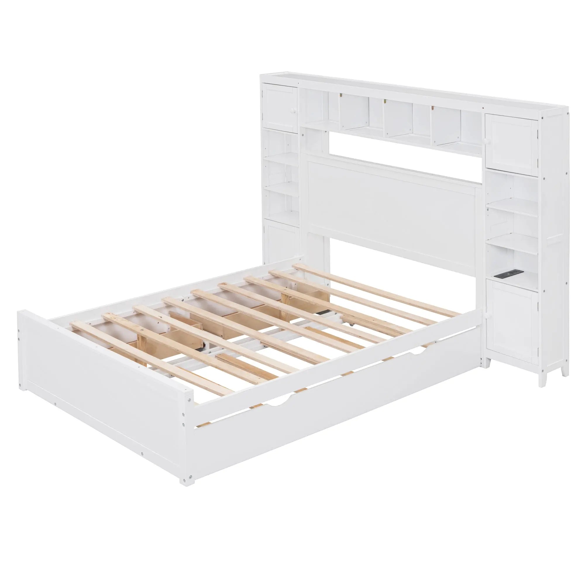 Bellemave® Wooden Platform Bed with All - in - One Cabinet, Shelf and Sockets - Bellemave